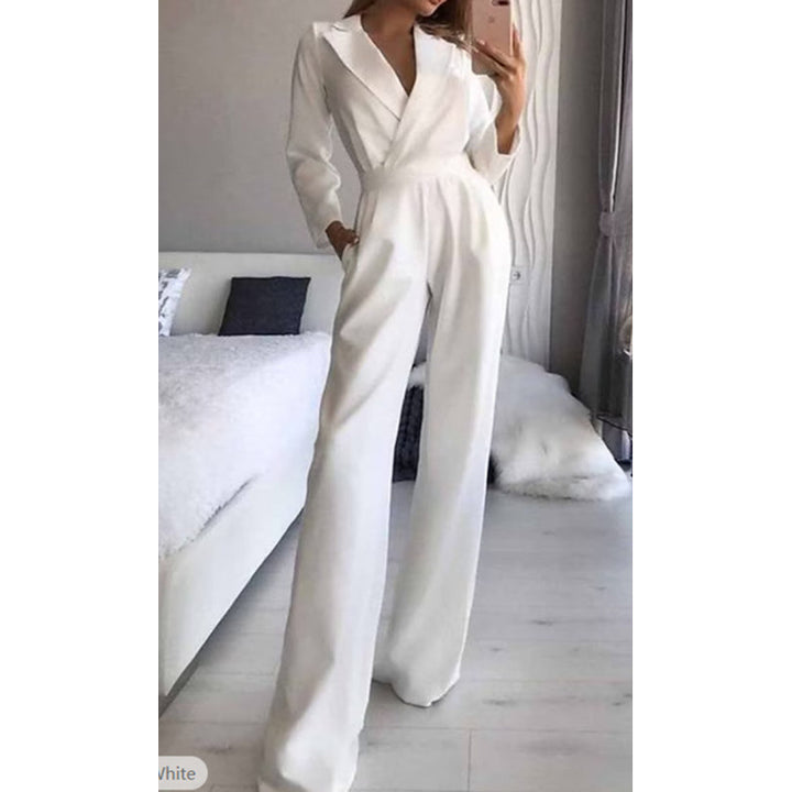 Damer elegant jumpsuit med lång ben och klassisk skådespelarkrage Mirla-Eva Jonsson