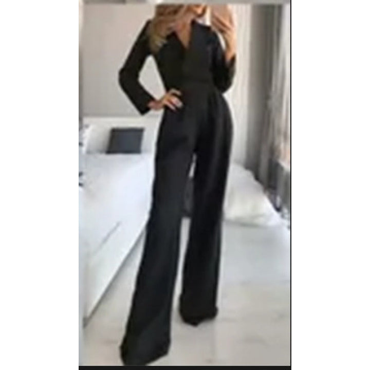 Damer elegant jumpsuit med lång ben och klassisk skådespelarkrage Mirla-Eva Jonsson