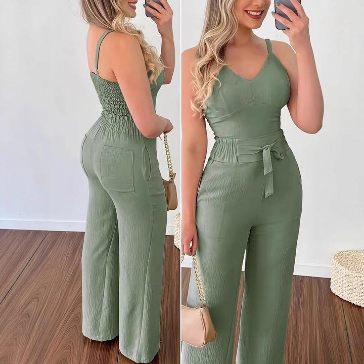 Damer elegant jumpsuit med midjebälte och vida ben Mirla-Eva Jonsson