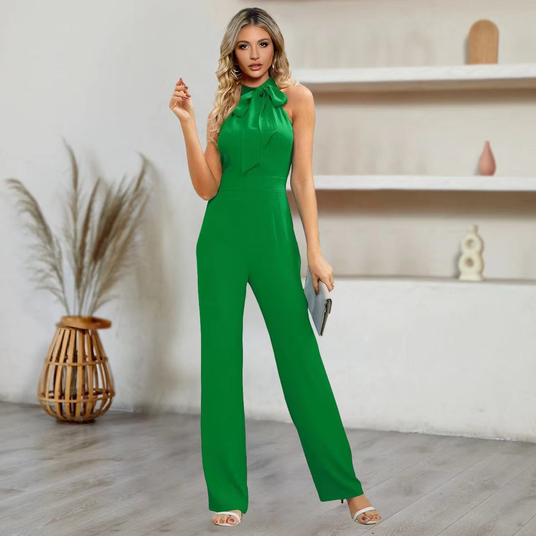 Damer elegant jumpsuit med neckholder design och bindeband Mirla-Eva Jonsson