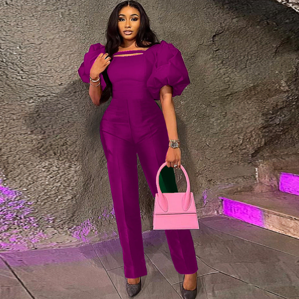 Damer elegant jumpsuit med puffärmar och fyrkantig halsringning Mirla-Eva Jonsson