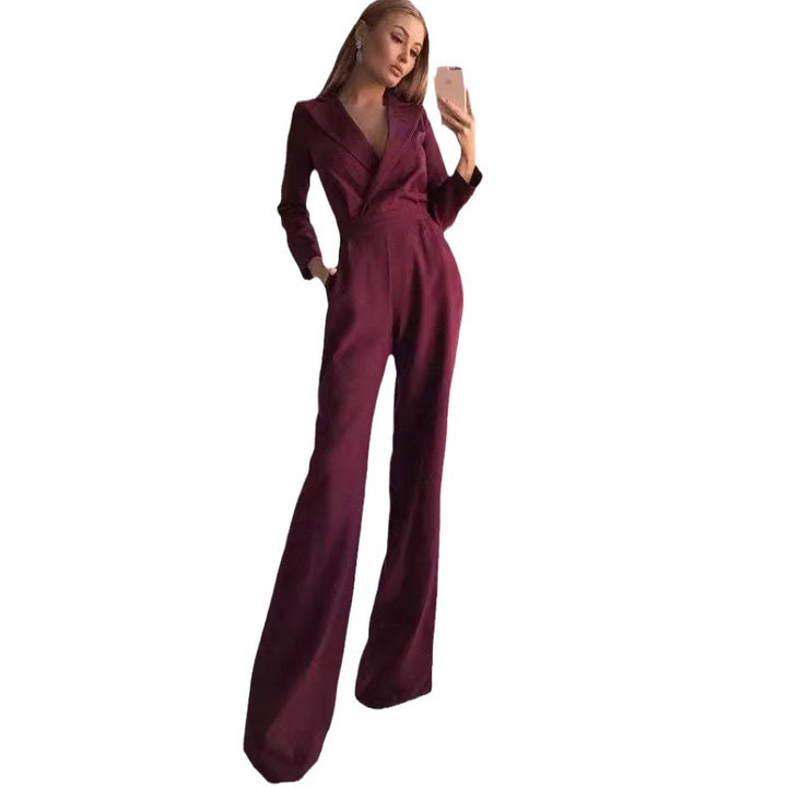 Damer elegant jumpsuit med svängande ben och djup V-ringning Mirla-Eva Jonsson