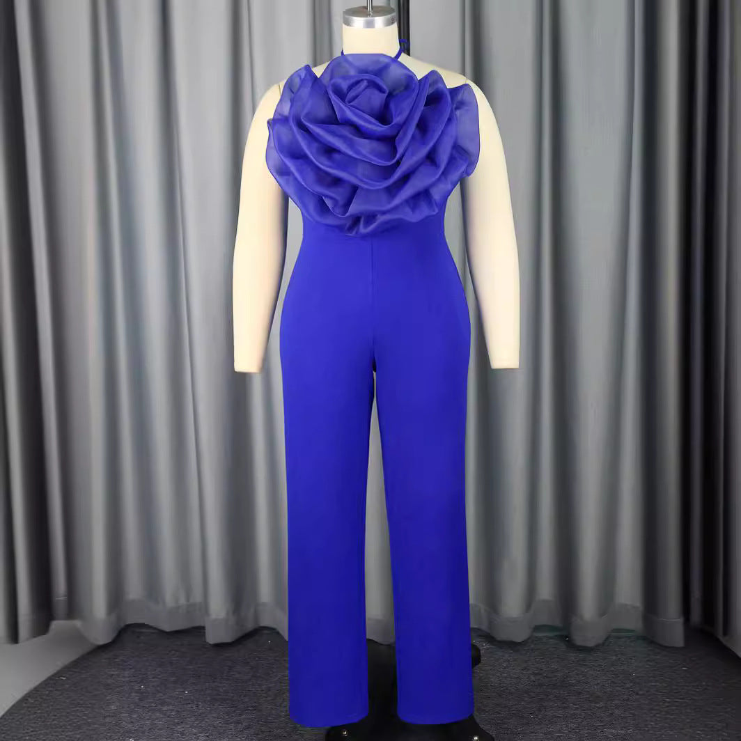 Damer elegant jumpsuit med voluminös blomkrage Mirla-Eva Jonsson