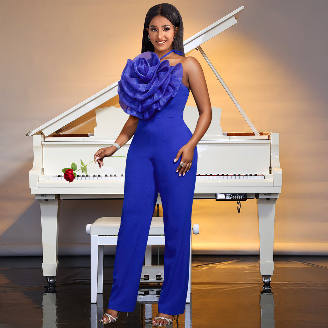 Damer elegant jumpsuit med voluminös blomkrage Mirla-Eva Jonsson