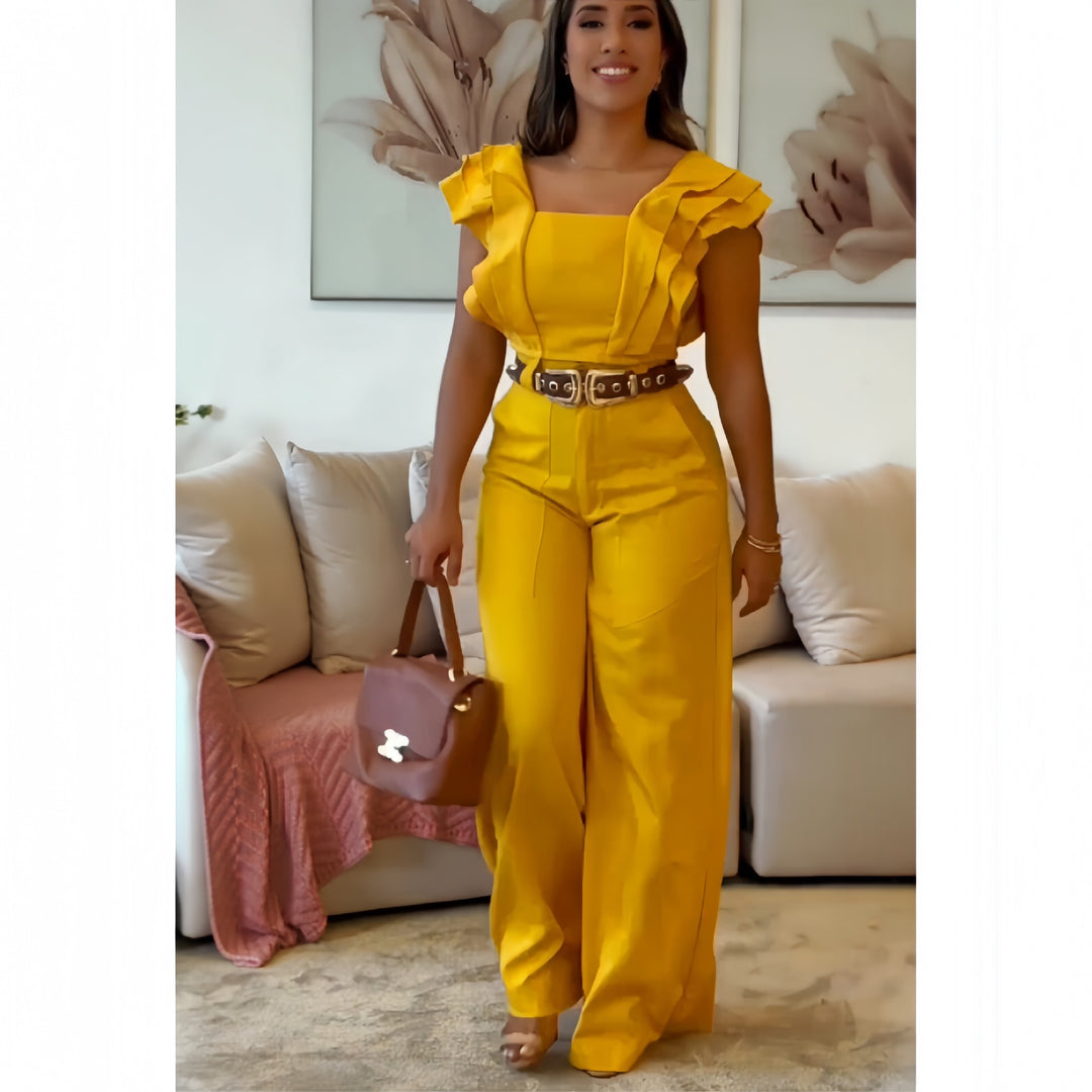 Damer elegant jumpsuit med voluminösa volangdetaljer Eva Jonsson-Eva Jonsson