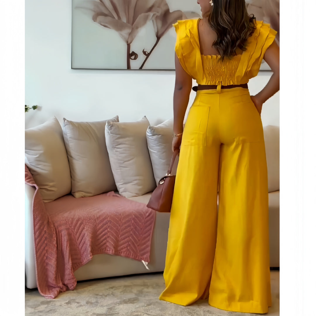 Damer elegant jumpsuit med voluminösa volangdetaljer Eva Jonsson-Eva Jonsson