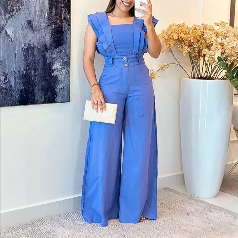 Damer elegant jumpsuit med voluminösa volangdetaljer Mirla-Eva Jonsson