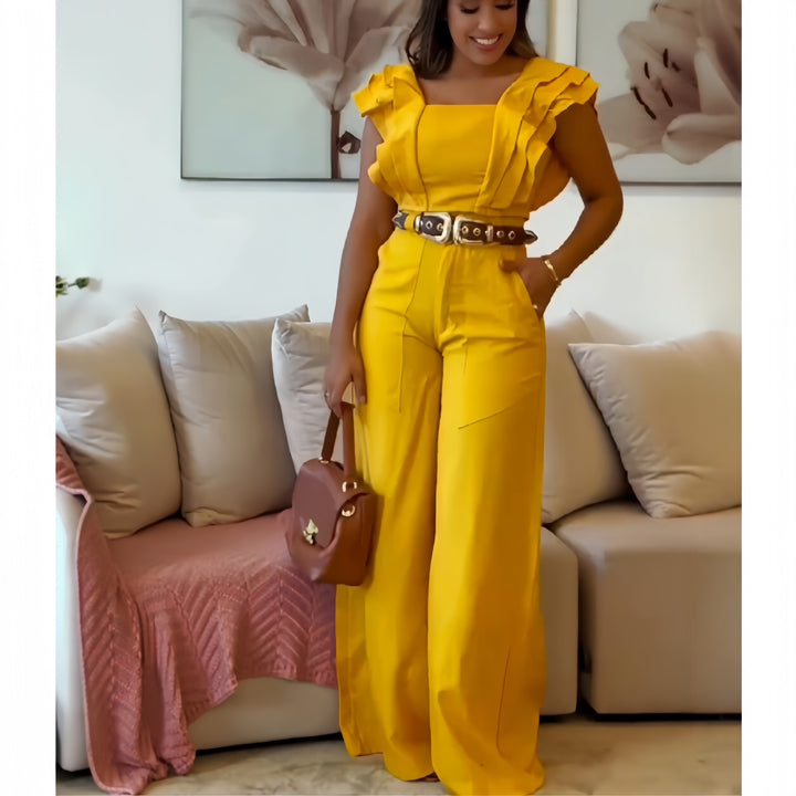 Damer elegant jumpsuit med voluminösa volangdetaljer Mirla-Eva Jonsson