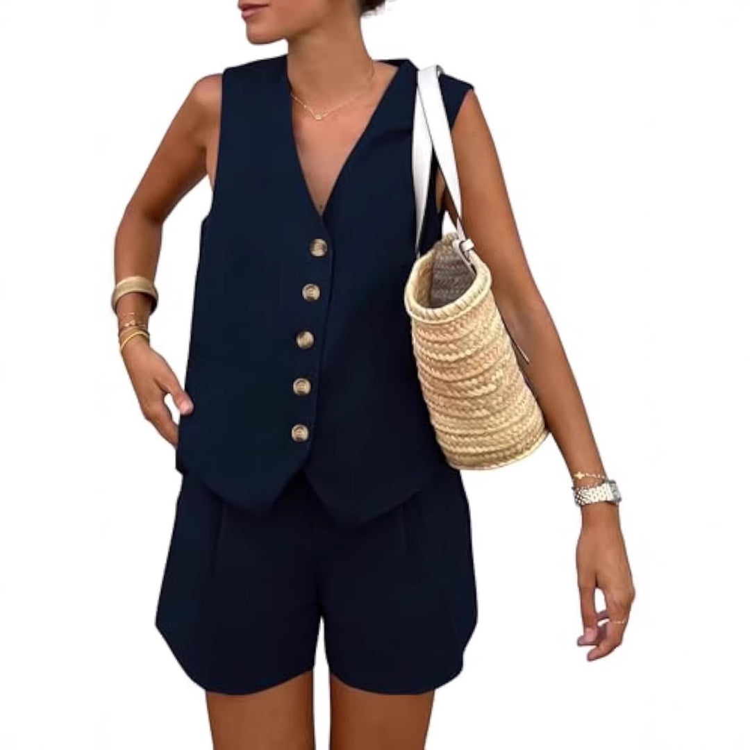 Damer elegant jumpsuit-set med figursydd passform och dekorativa knappdetaljer Mirla-Eva Jonsson