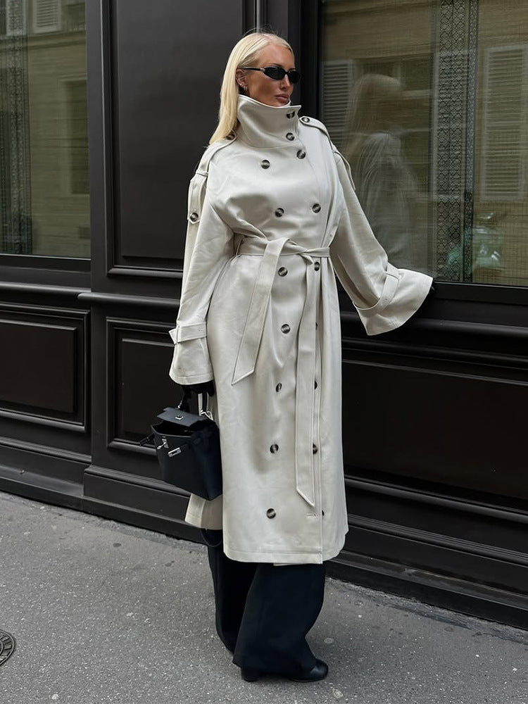 Damer elegant kappa med hög krage och midjeförstärkande bälte Mirla-Eva Jonsson
