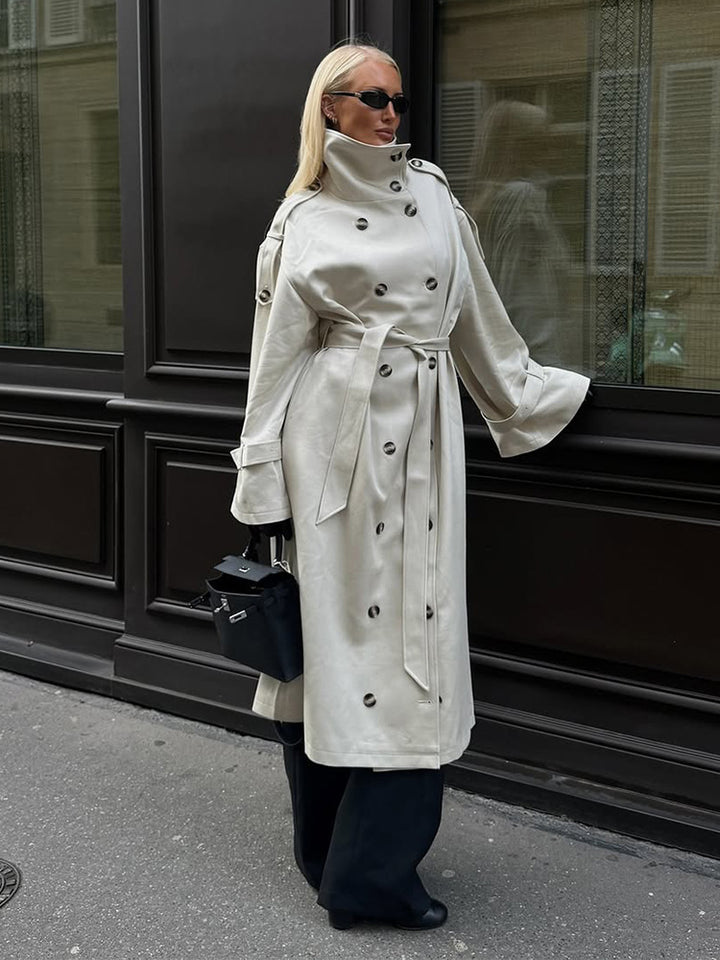 Damer elegant kappa med hög krage och midjeförstärkande bälte Mirla-Eva Jonsson