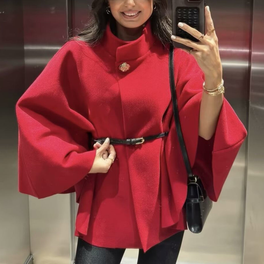 Damer elegant kappa med klassisk krage och bälte Mirla-Eva Jonsson