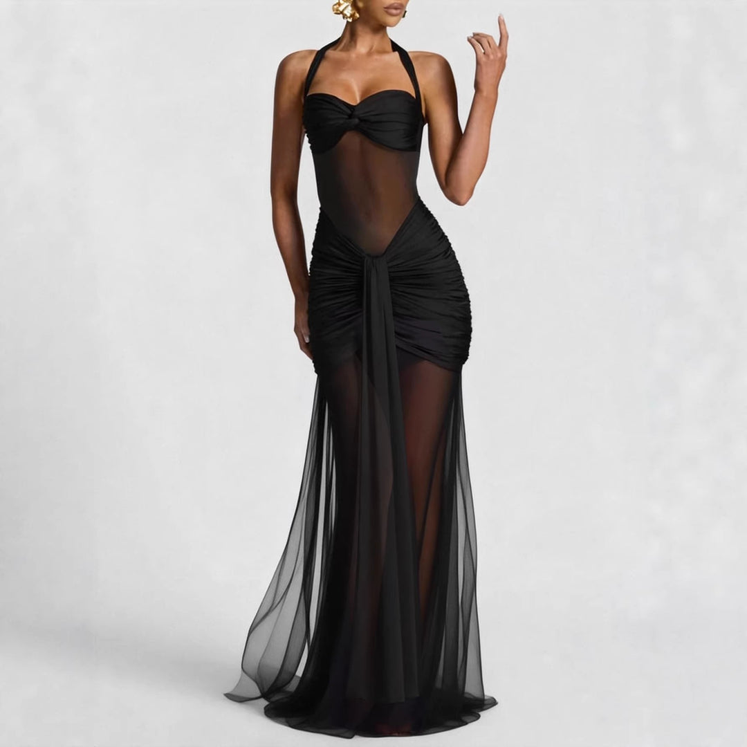 Damer elegant klänning i bodycon-stil med raffinerad mesh-inlägg Mirla-Eva Jonsson