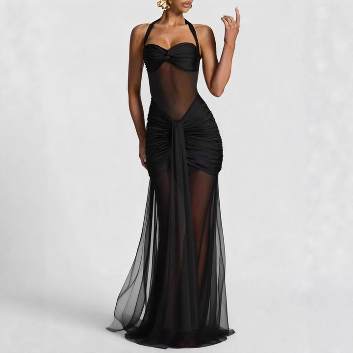 Damer elegant klänning i bodycon-stil med raffinerad mesh-inlägg Mirla-Eva Jonsson