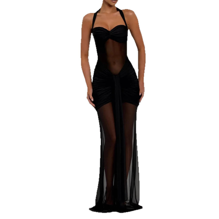 Damer elegant klänning i bodycon-stil med raffinerad mesh-inlägg Mirla-Eva Jonsson