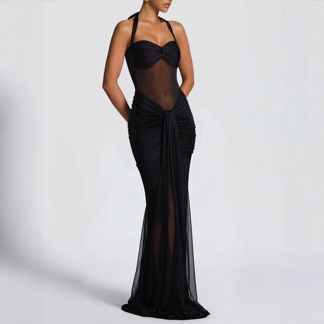 Damer elegant klänning i bodycon-stil med raffinerad mesh-inlägg Mirla-Eva Jonsson