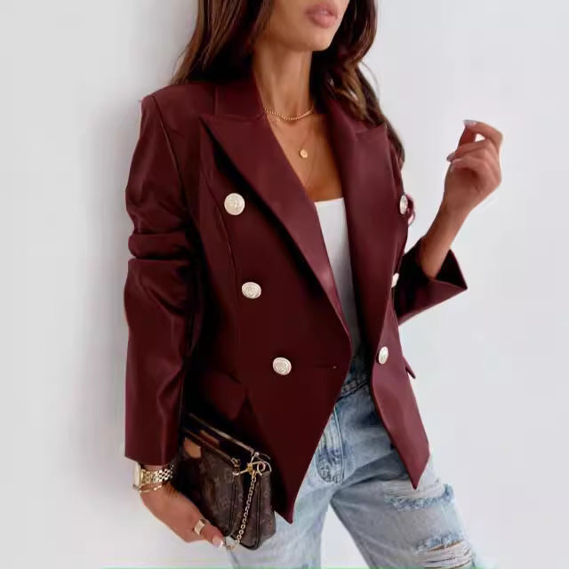 Damer elegant konstläder blazer med dubbel knapprad Eva Jonsson-Eva Jonsson