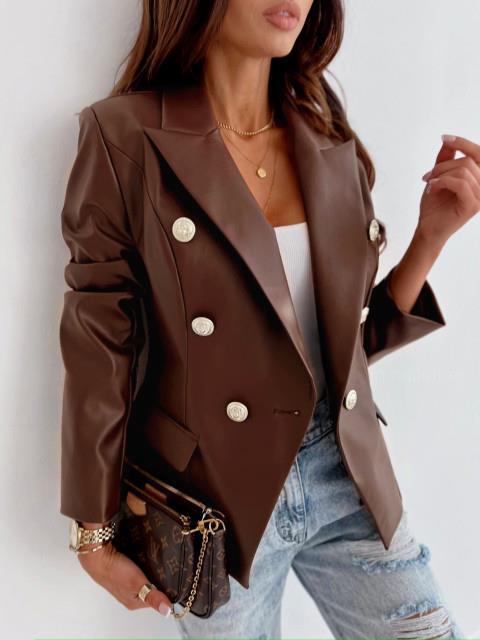 Damer elegant konstläder blazer med dubbel knapprad Eva Jonsson-Eva Jonsson