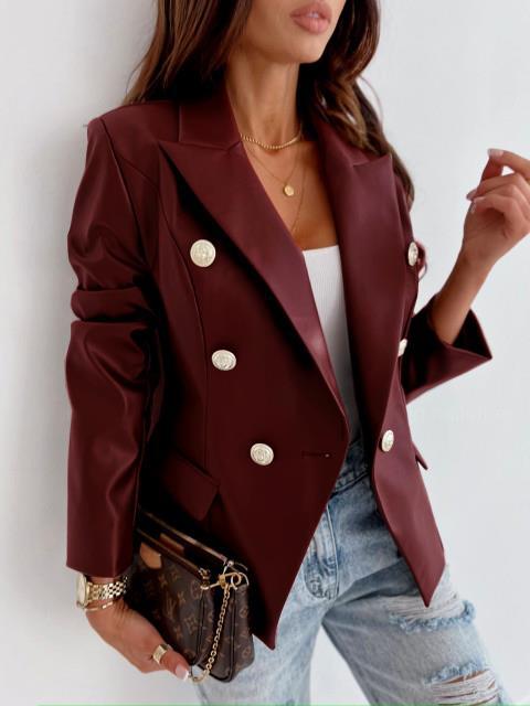 Damer elegant konstläder blazer med dubbel knapprad Eva Jonsson-Eva Jonsson