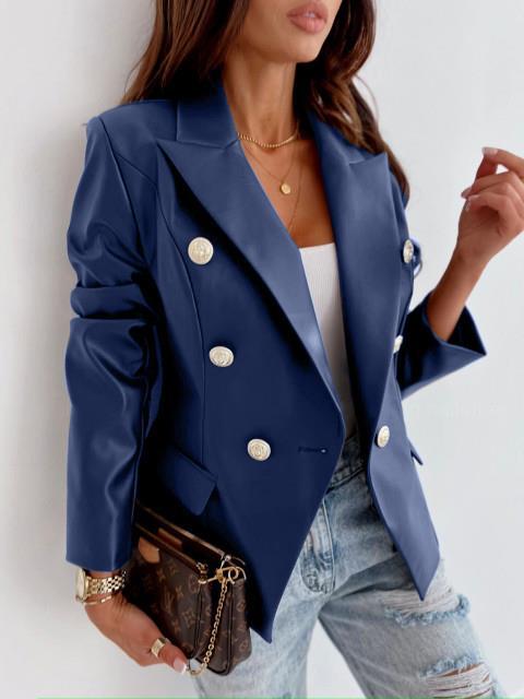 Damer elegant konstläder blazer med dubbel knapprad Eva Jonsson-Eva Jonsson