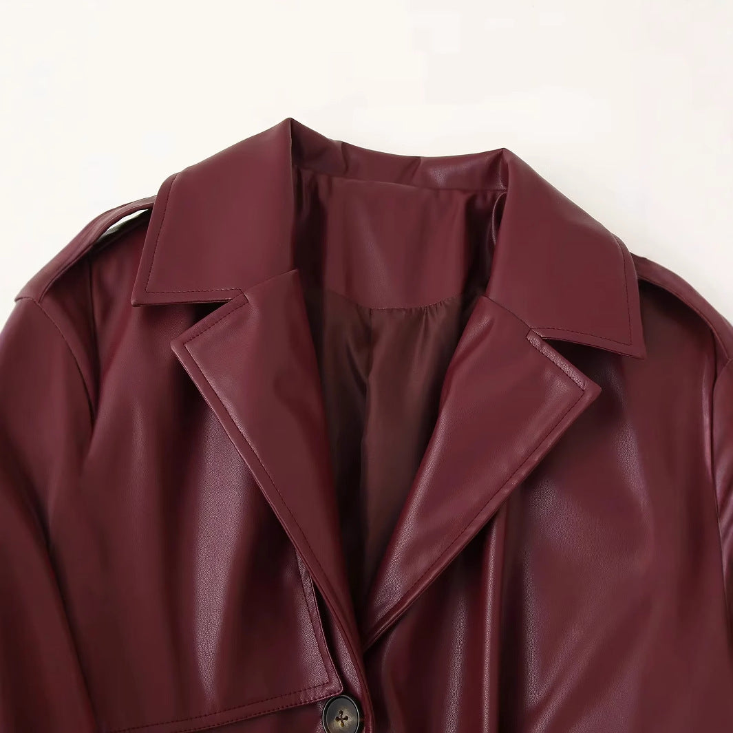 Damer elegant konstläder trenchcoat med bälte Mirla-Eva Jonsson