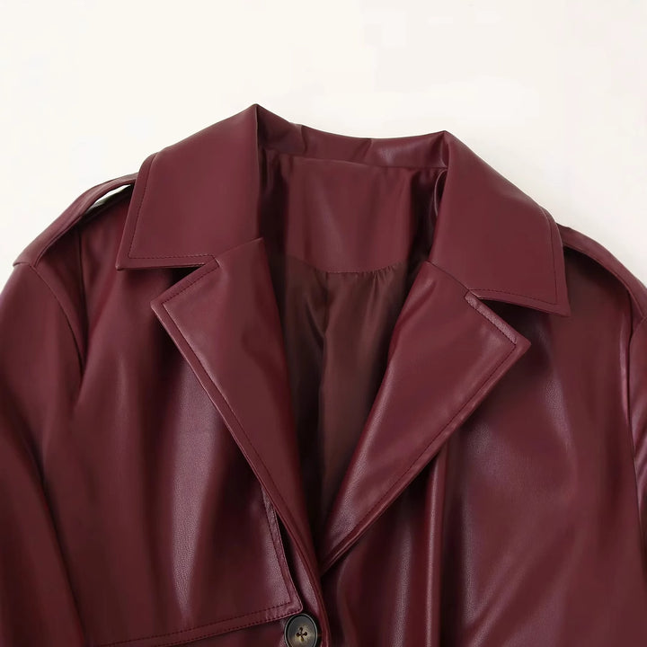 Damer elegant konstläder trenchcoat med bälte Mirla-Eva Jonsson