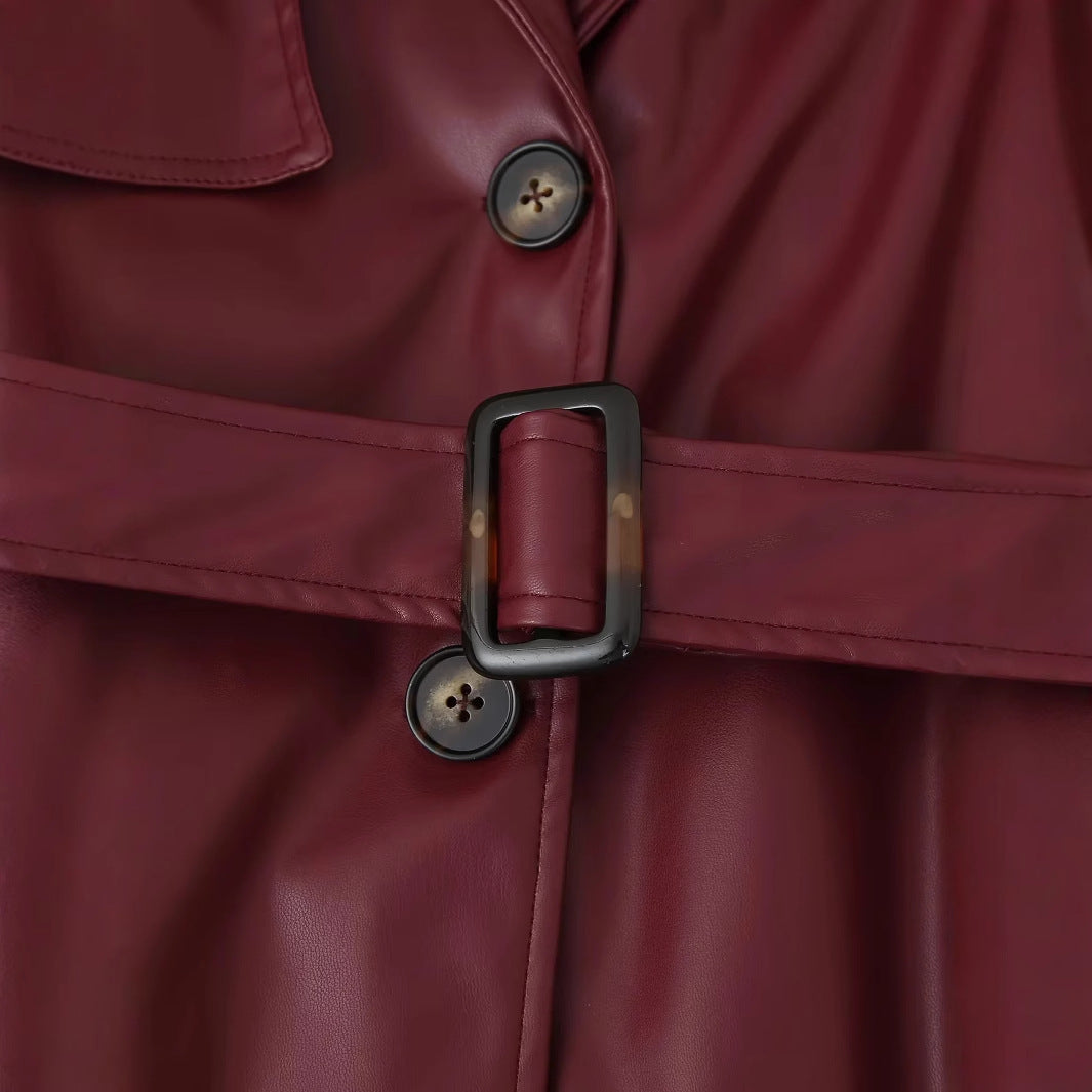 Damer elegant konstläder trenchcoat med bälte Mirla-Eva Jonsson