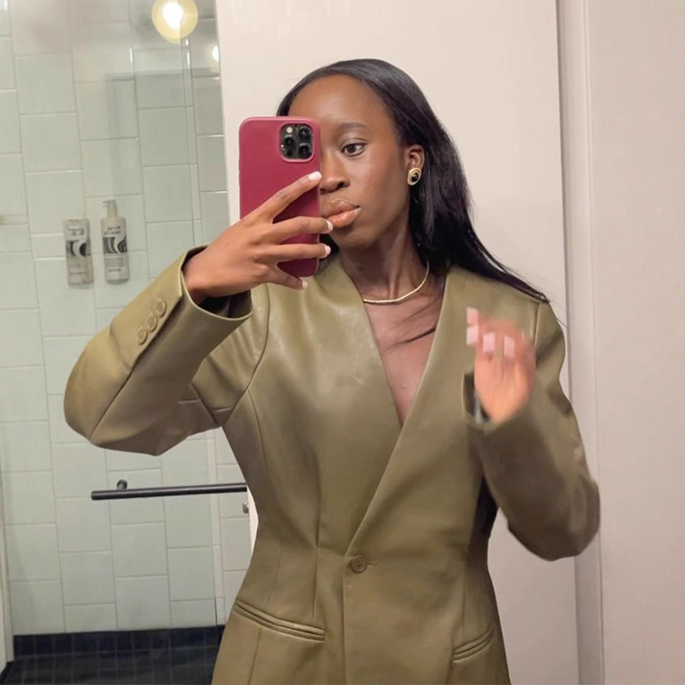 Damer elegant konstläderblazer med figursydd skärning Eva Jonsson-Eva Jonsson