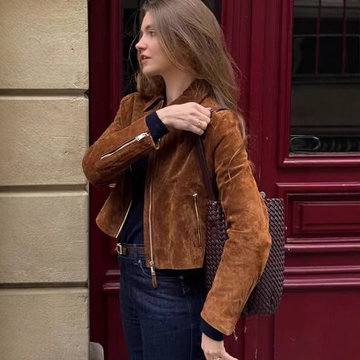 Damer elegant konstläderjacka med moderiktig dragkedja Mirla-Eva Jonsson