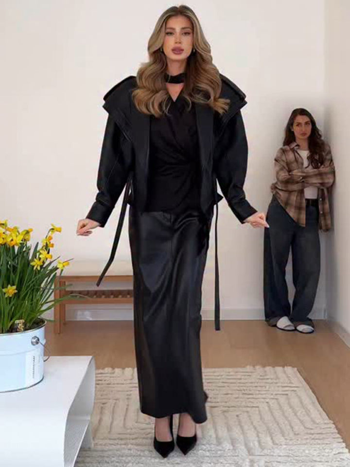 Damer elegant konstläderjacka med voluminösa ärmar Mirla-Eva Jonsson