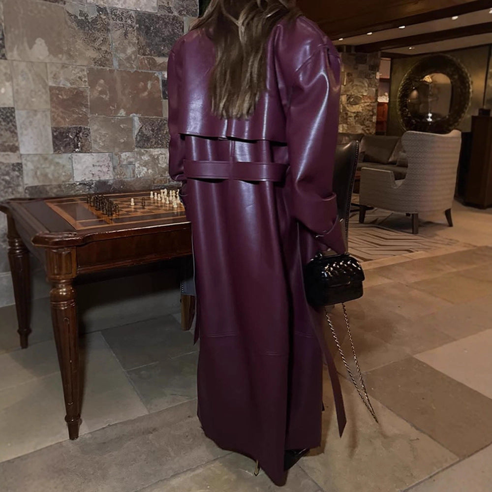 Damer elegant konstläderjacka med voluminösa ärmar och midjebälte Eva Jonsson-Eva Jonsson