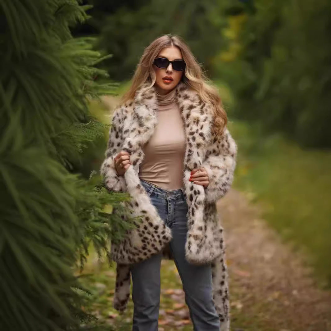 Damer elegant konstpälsjacka med bälte och leopardmönster Mirla-Eva Jonsson