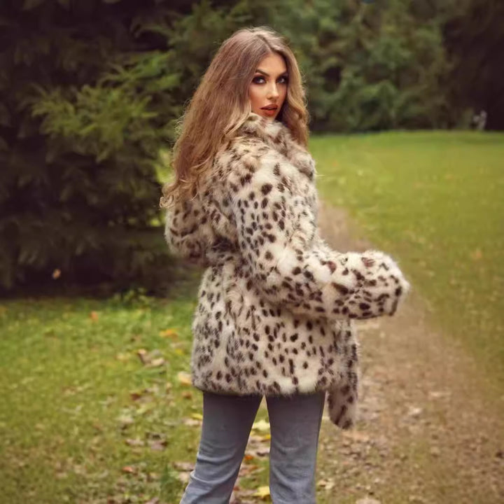 Damer elegant konstpälsjacka med bälte och leopardmönster Mirla-Eva Jonsson