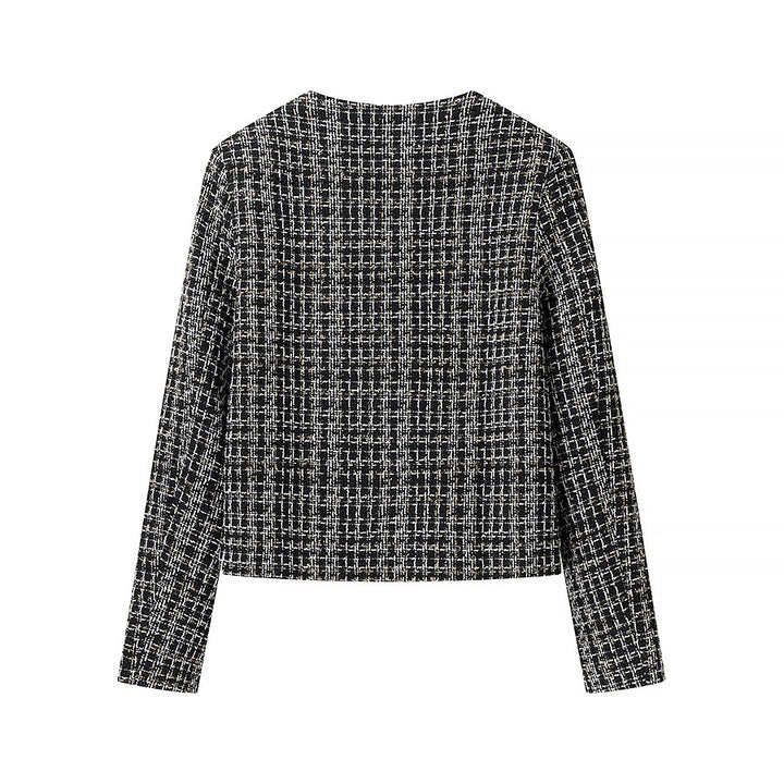 Damer elegant kort jacka i mode tweed-stil med gyllene knappr detaljer Eva Jonsson-Eva Jonsson