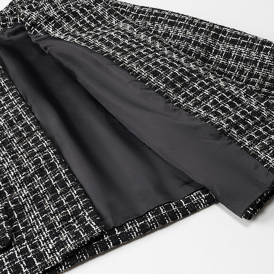 Damer elegant kort jacka i mode tweed-stil med gyllene knappr detaljer Eva Jonsson-Eva Jonsson