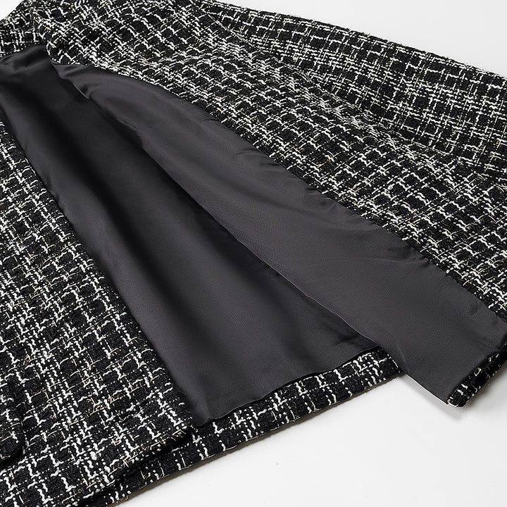 Damer elegant kort jacka i mode tweed-stil med gyllene knappr detaljer Eva Jonsson-Eva Jonsson
