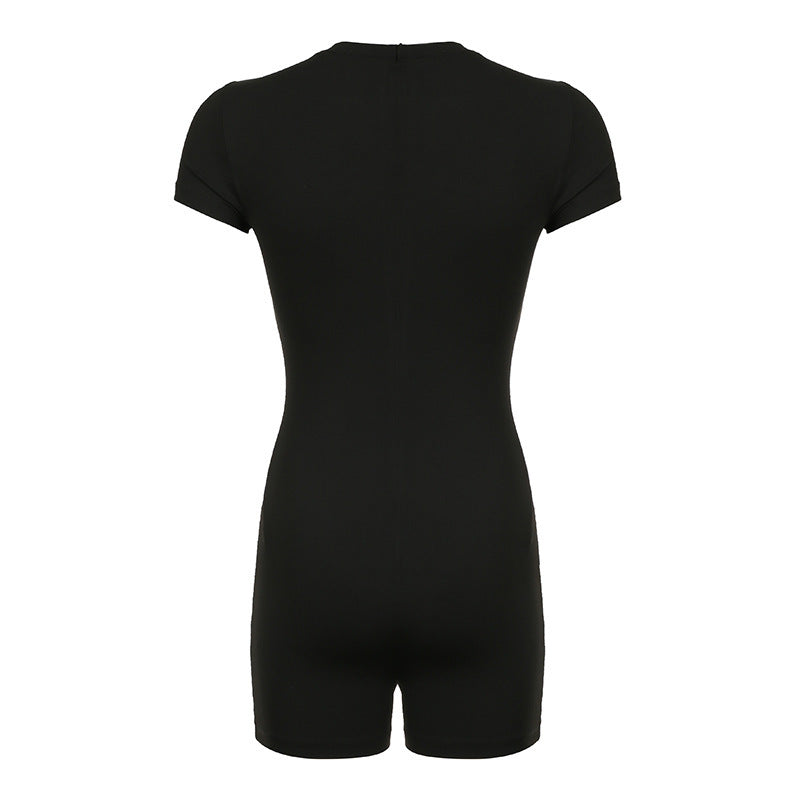 Damer elegant kort jumpsuit med tajt passform och rund halsringning Mirla-Eva Jonsson