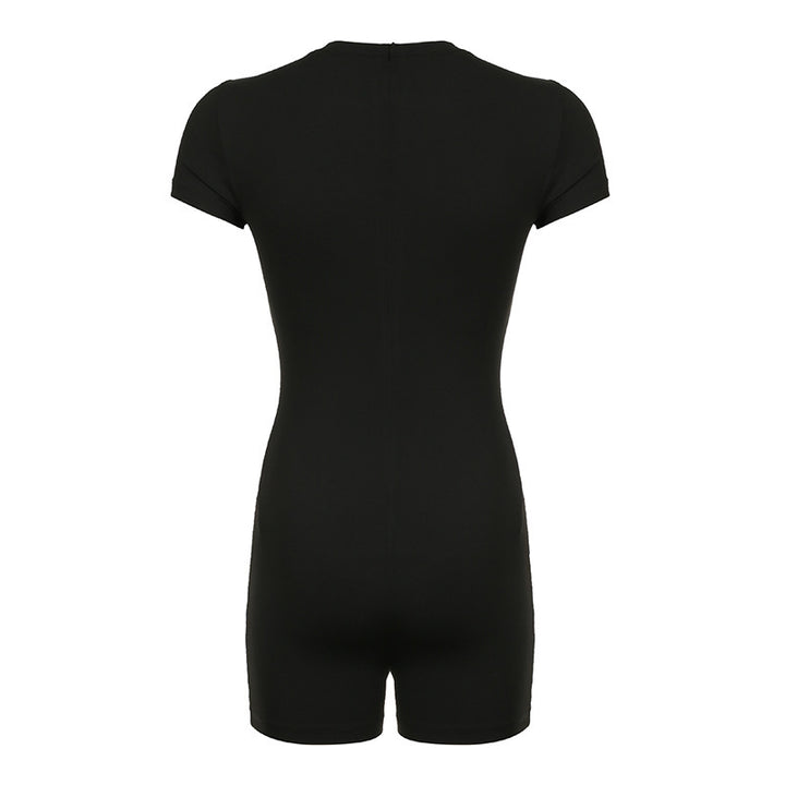 Damer elegant kort jumpsuit med tajt passform och rund halsringning Mirla-Eva Jonsson