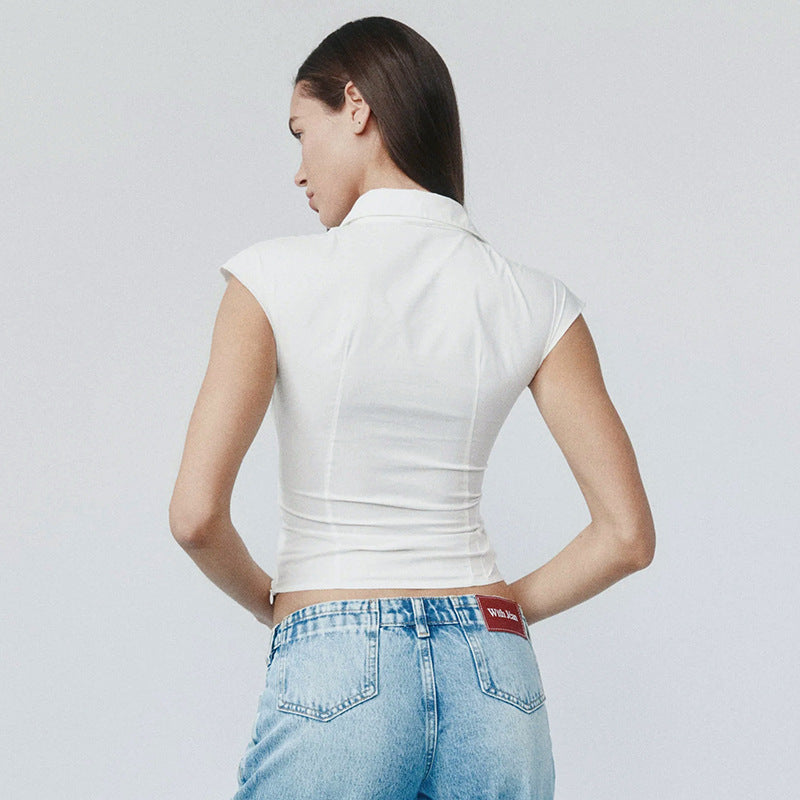 Damer elegant kortärmad blus med knutformad design Mirla-Eva Jonsson