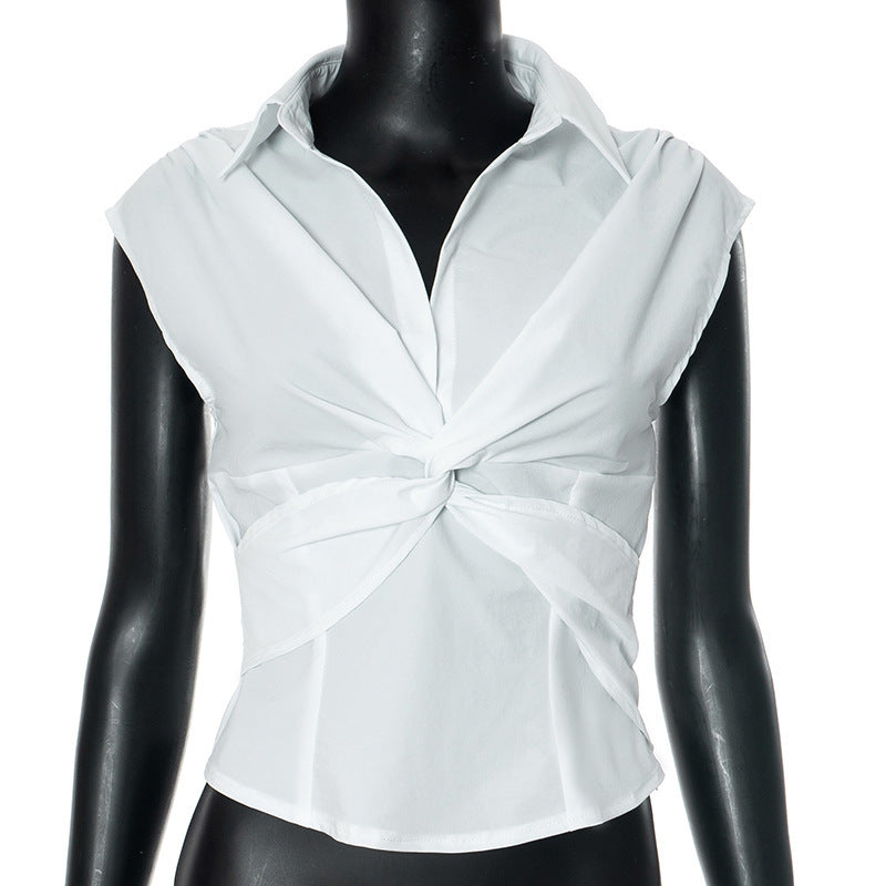 Damer elegant kortärmad blus med knutformad design Mirla-Eva Jonsson