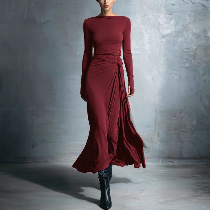Damer elegant kvällsklänning med lång ärm och omslagsdesign Mirla-Eva Jonsson