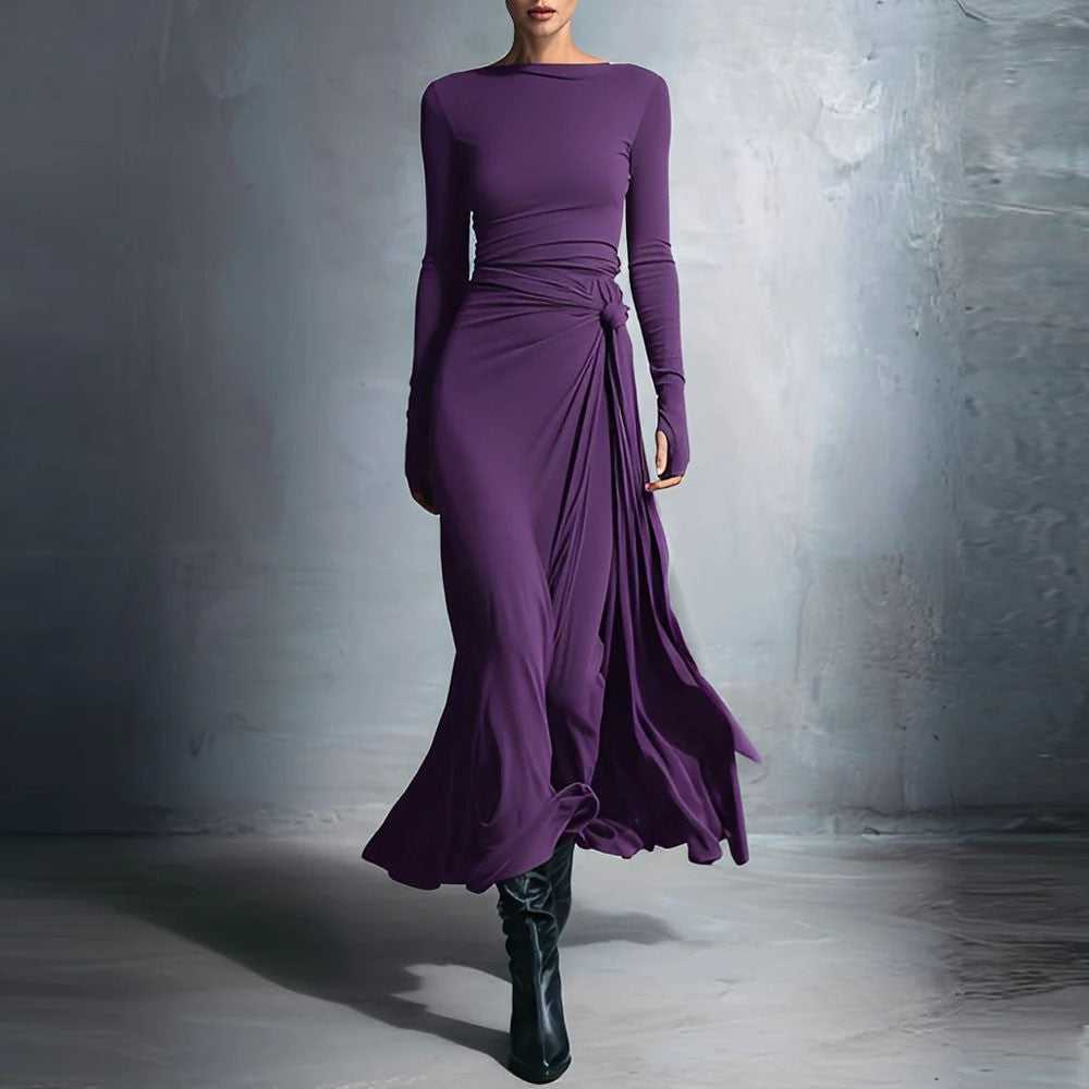 Damer elegant kvällsklänning med lång ärm och omslagsdesign Mirla-Eva Jonsson