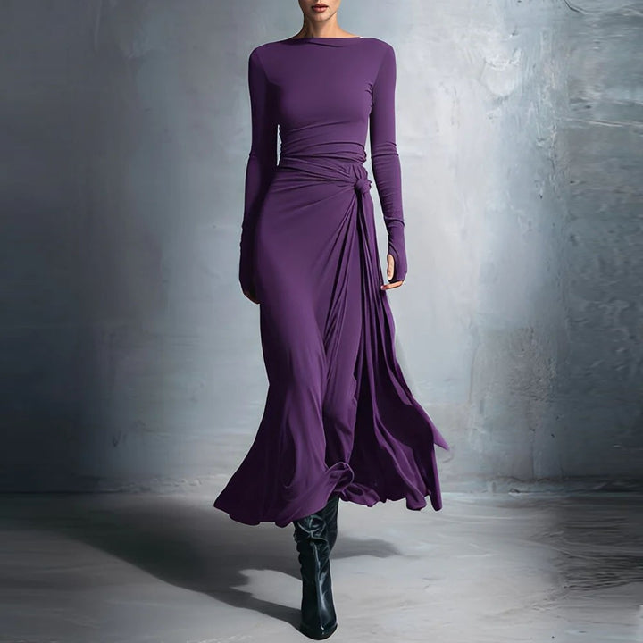 Damer elegant kvällsklänning med lång ärm och omslagsdesign Mirla-Eva Jonsson