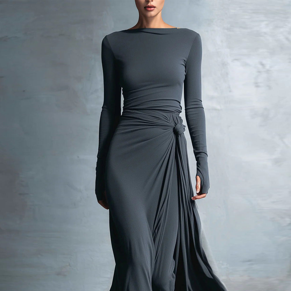 Damer elegant kvällsklänning med lång ärm och omslagsdesign Mirla-Eva Jonsson