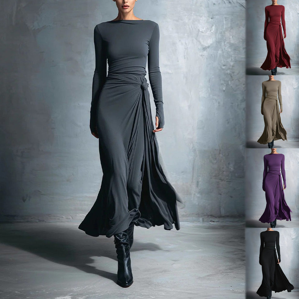 Damer elegant kvällsklänning med lång ärm och omslagsdesign Mirla-Eva Jonsson