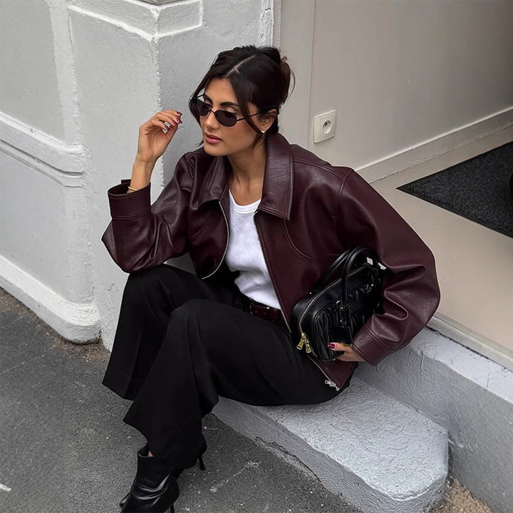 Damer elegant läderjacka med oversized snitt Mirla-Eva Jonsson