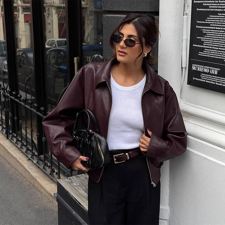 Damer elegant läderjacka med oversized snitt Mirla-Eva Jonsson