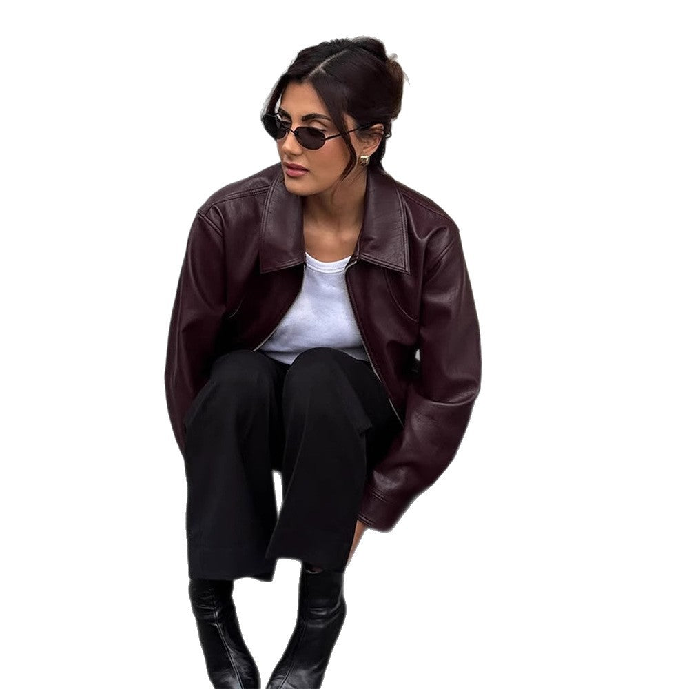 Damer elegant läderjacka med oversized snitt Mirla-Eva Jonsson