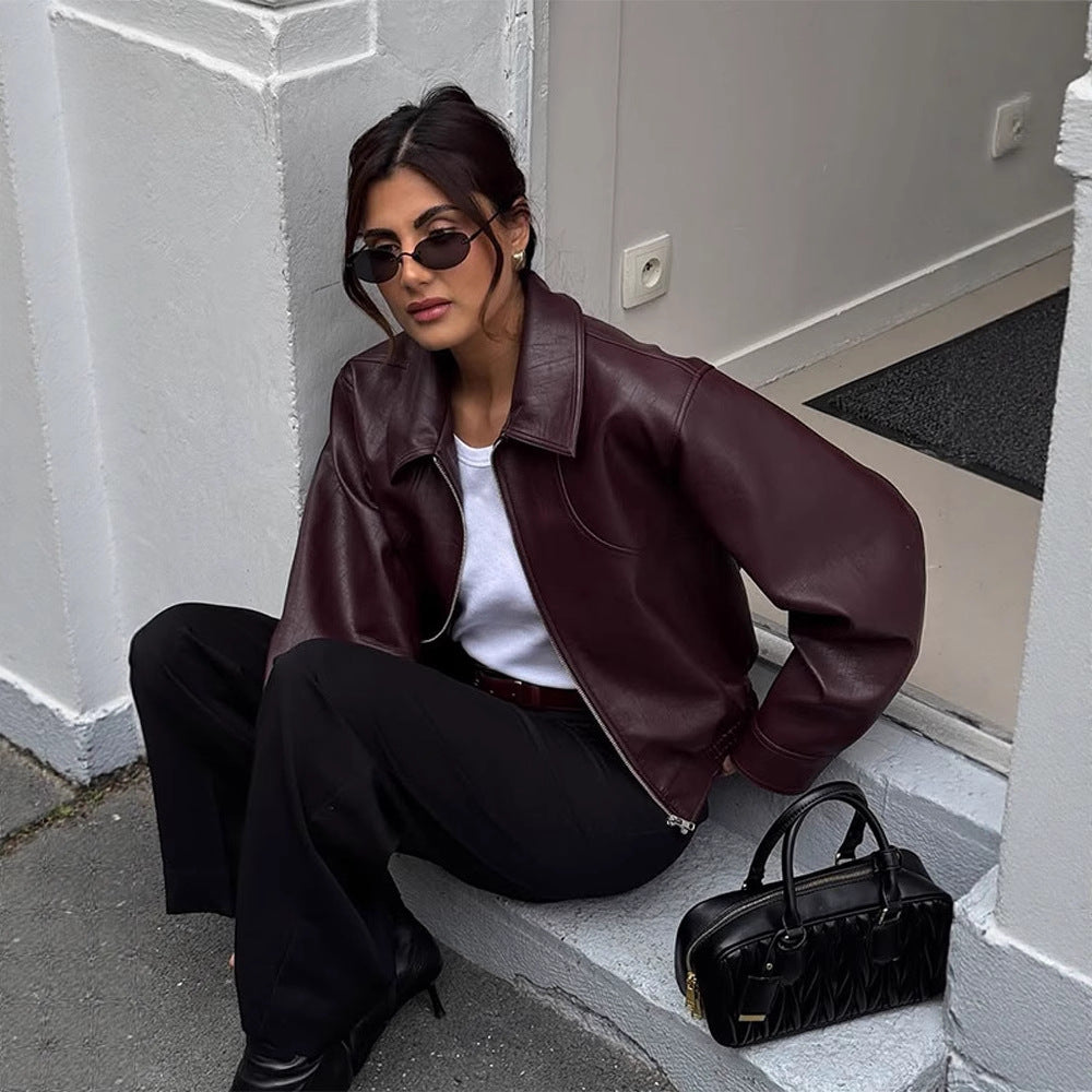 Damer elegant läderjacka med oversized snitt Mirla-Eva Jonsson