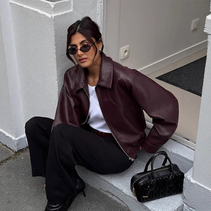 Damer elegant läderjacka med oversized snitt Mirla-Eva Jonsson